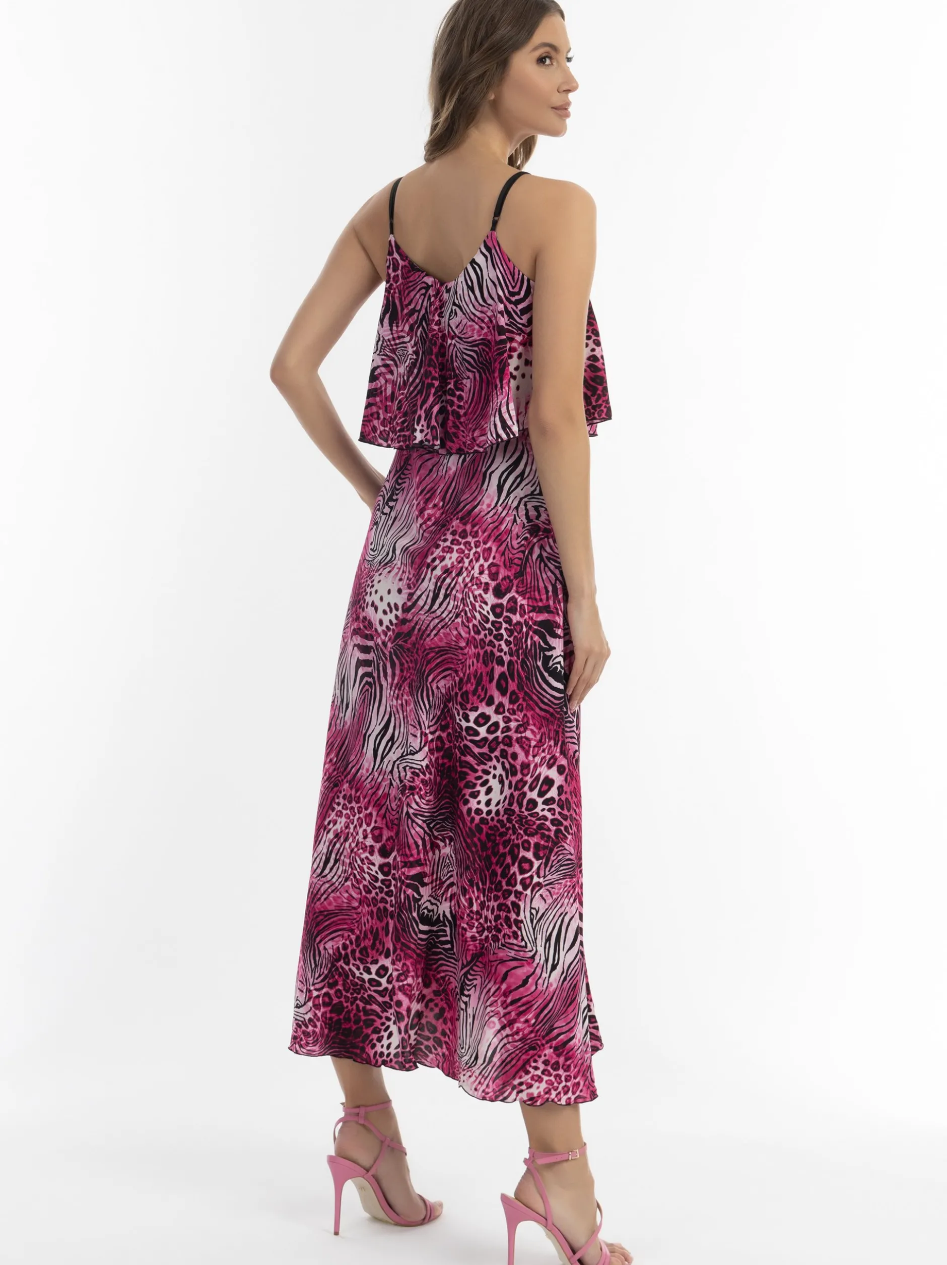 Faina Damen Maxikleid mit Animal-Print in pink