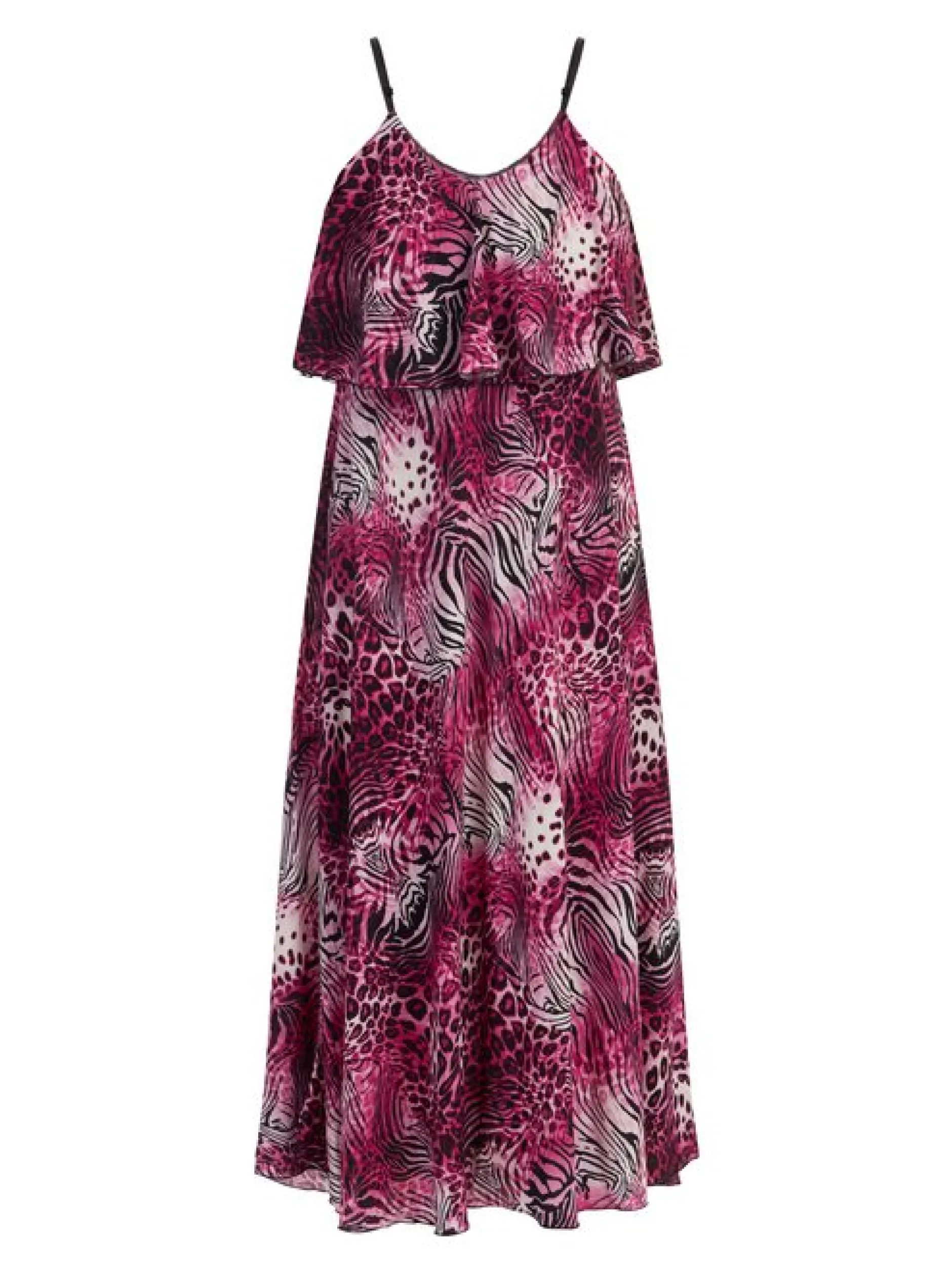 Faina Damen Maxikleid mit Animal-Print in pink