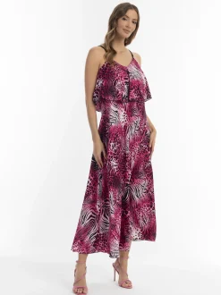 Faina Damen Maxikleid mit Animal-Print in pink