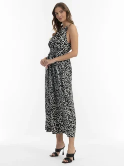 Faina Damen Maxikleid mit Leoprint in mehrfarbig