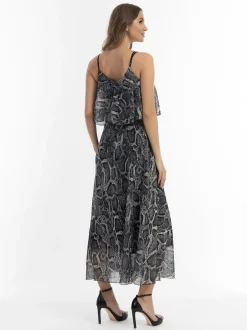 Faina Damen Maxikleid mit Schlangen-Print in schwarz