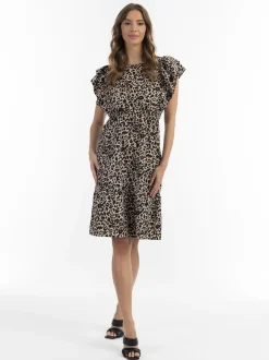 Faina Damen Midikleid mit Leoprint in camel
