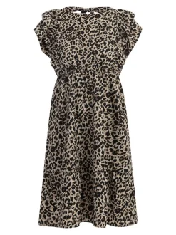 Faina Damen Midikleid mit Leoprint in camel