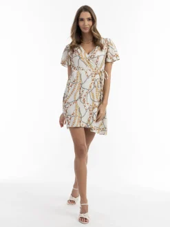 Faina Damen Minikleid mit Allover-Print in weiß