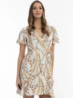 Faina Damen Minikleid mit Allover-Print in weiß
