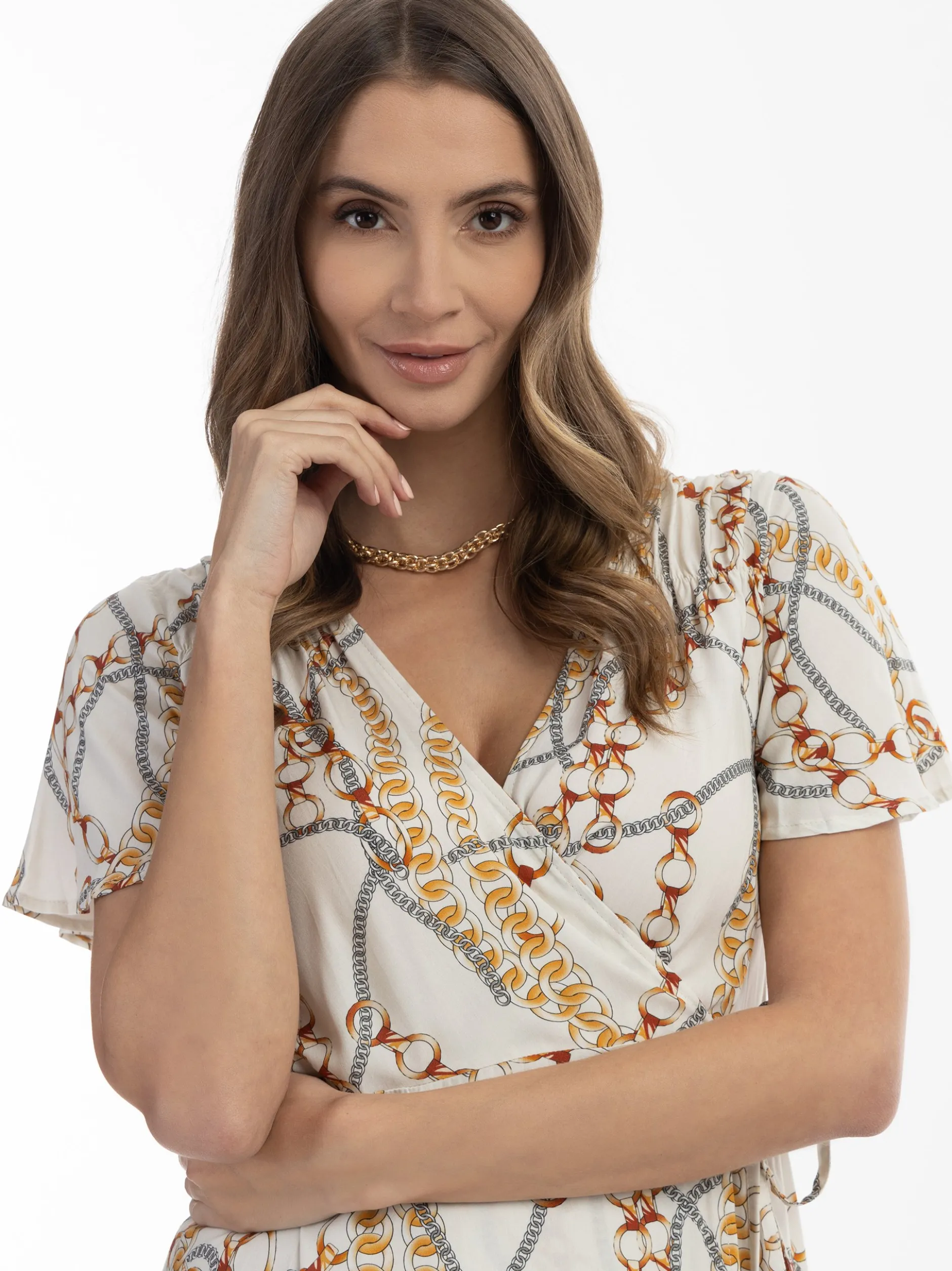 Faina Damen Minikleid mit Allover-Print in weiß