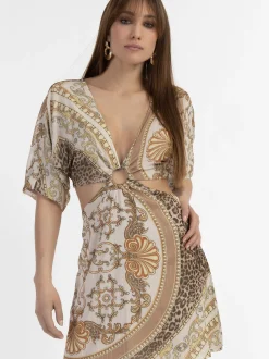 Faina Damen Minikleid mit Cut-outs in beige