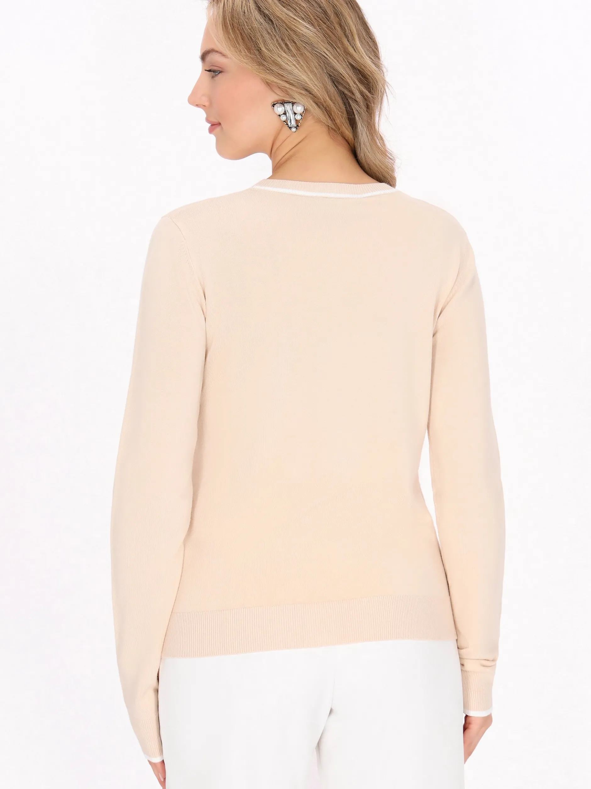 Faina Damen Pullover in beige - Ausschnitt: Rundhals