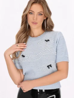 Faina Damen Pullover in blau - Ausschnitt: Rundhals