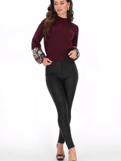 Faina Damen Pullover in bordeaux - Ausschnitt: Rundhals
