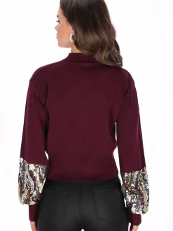 Faina Damen Pullover in bordeaux - Ausschnitt: Rundhals