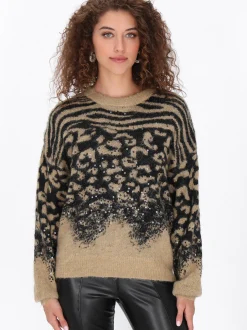 Faina Damen Pullover in camel - Ausschnitt: Rundhals