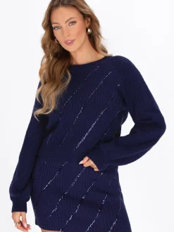 Faina Damen Pullover in marine - Ausschnitt: Rundhals