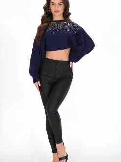 Faina Damen Pullover in marine - Ausschnitt: Rundhals