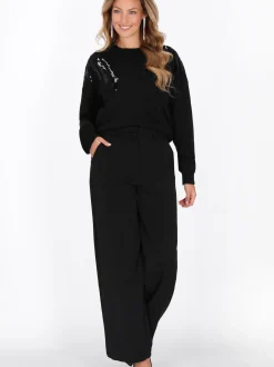 Faina Damen Pullover in schwarz - Ausschnitt: Rundhals