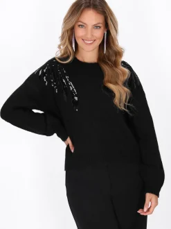Faina Damen Pullover in schwarz - Ausschnitt: Rundhals