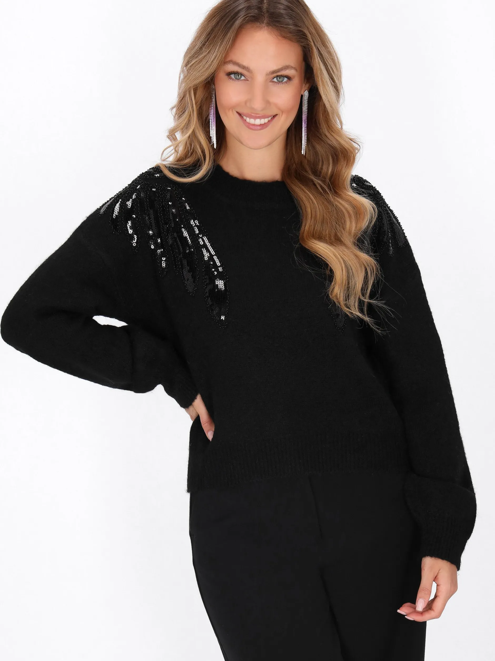 Faina Damen Pullover in schwarz - Ausschnitt: Rundhals