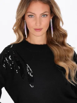 Faina Damen Pullover in schwarz - Ausschnitt: Rundhals