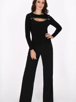 Faina Damen Pullover in schwarz - Ausschnitt: Rundhals