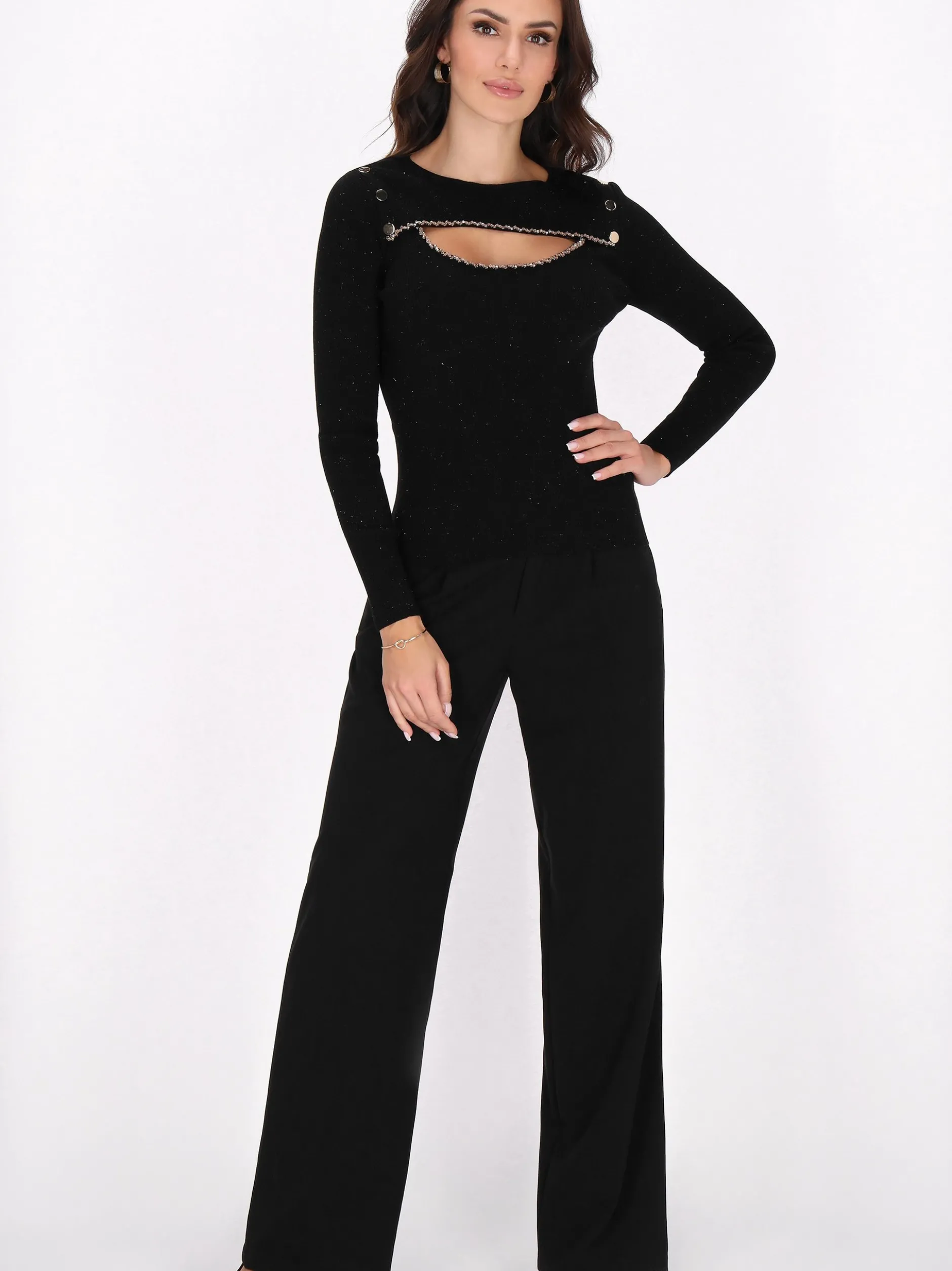 Faina Damen Pullover in schwarz - Ausschnitt: Rundhals