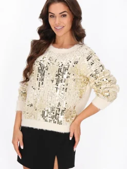 Faina Damen Pullover in weiß - Ausschnitt: Rundhals