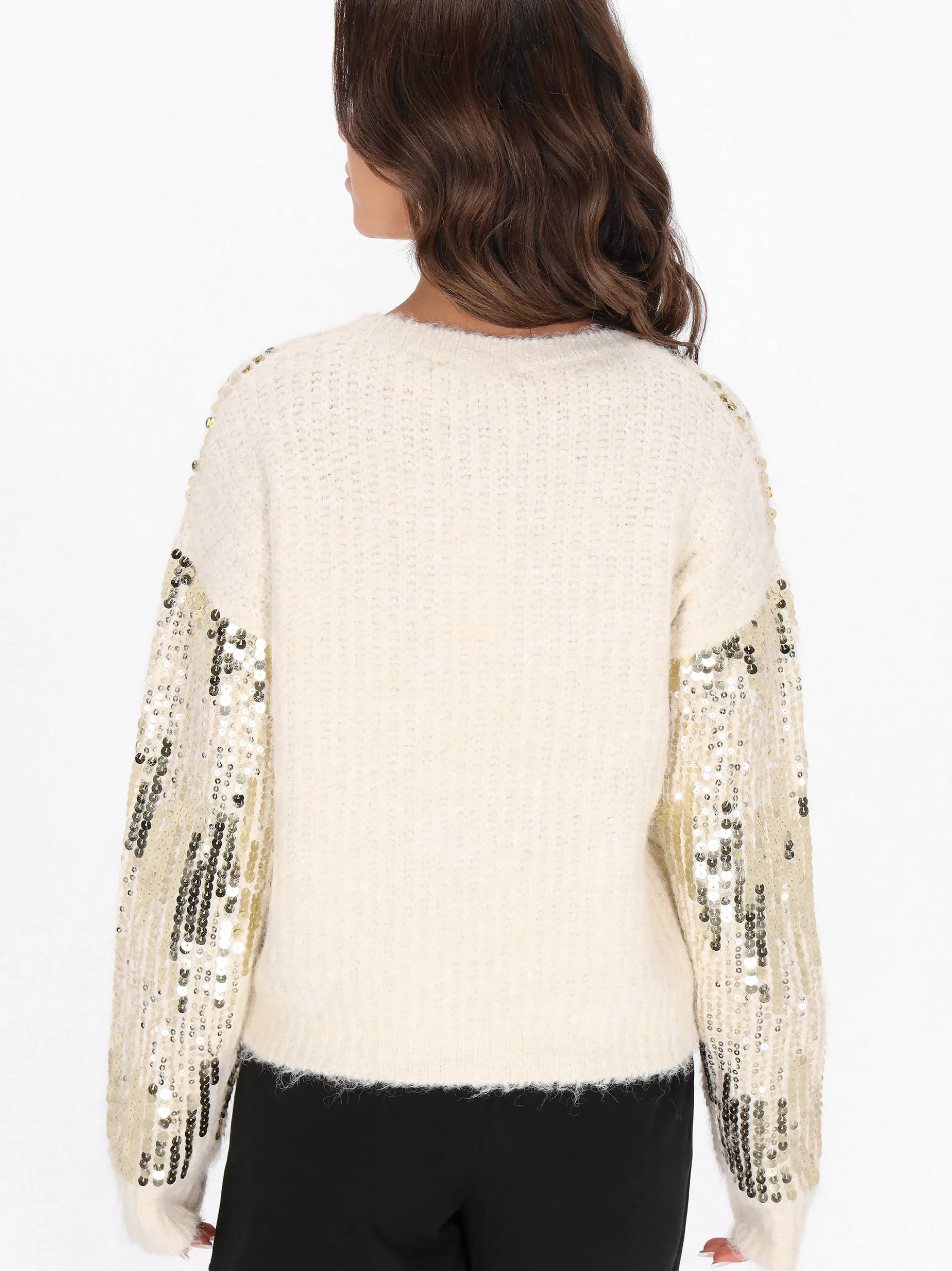 Faina Damen Pullover in weiß - Ausschnitt: Rundhals