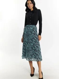 Faina Damen Rock mit Zebra-Print in hellblau schwarz