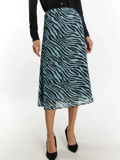 Faina Damen Rock mit Zebra-Print in hellblau schwarz