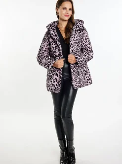Faina Damen Steppjacke mit Leo-Print in lila