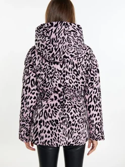 Faina Damen Steppjacke mit Leo-Print in lila