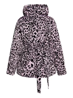 Faina Damen Steppjacke mit Leo-Print in lila