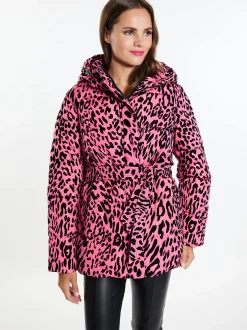 Faina Damen Steppjacke mit Leo-Print in pink