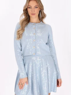 Faina Damen Strickjacke in blau - Ausschnitt: Rundhals