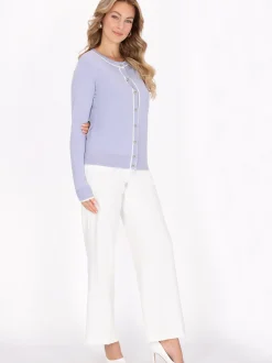 Faina Damen Strickjacke in blau - Ausschnitt: Rundhals