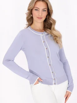 Faina Damen Strickjacke in blau - Ausschnitt: Rundhals