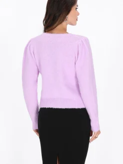 Faina Damen Strickjacke in lila - Ausschnitt: Rundhals
