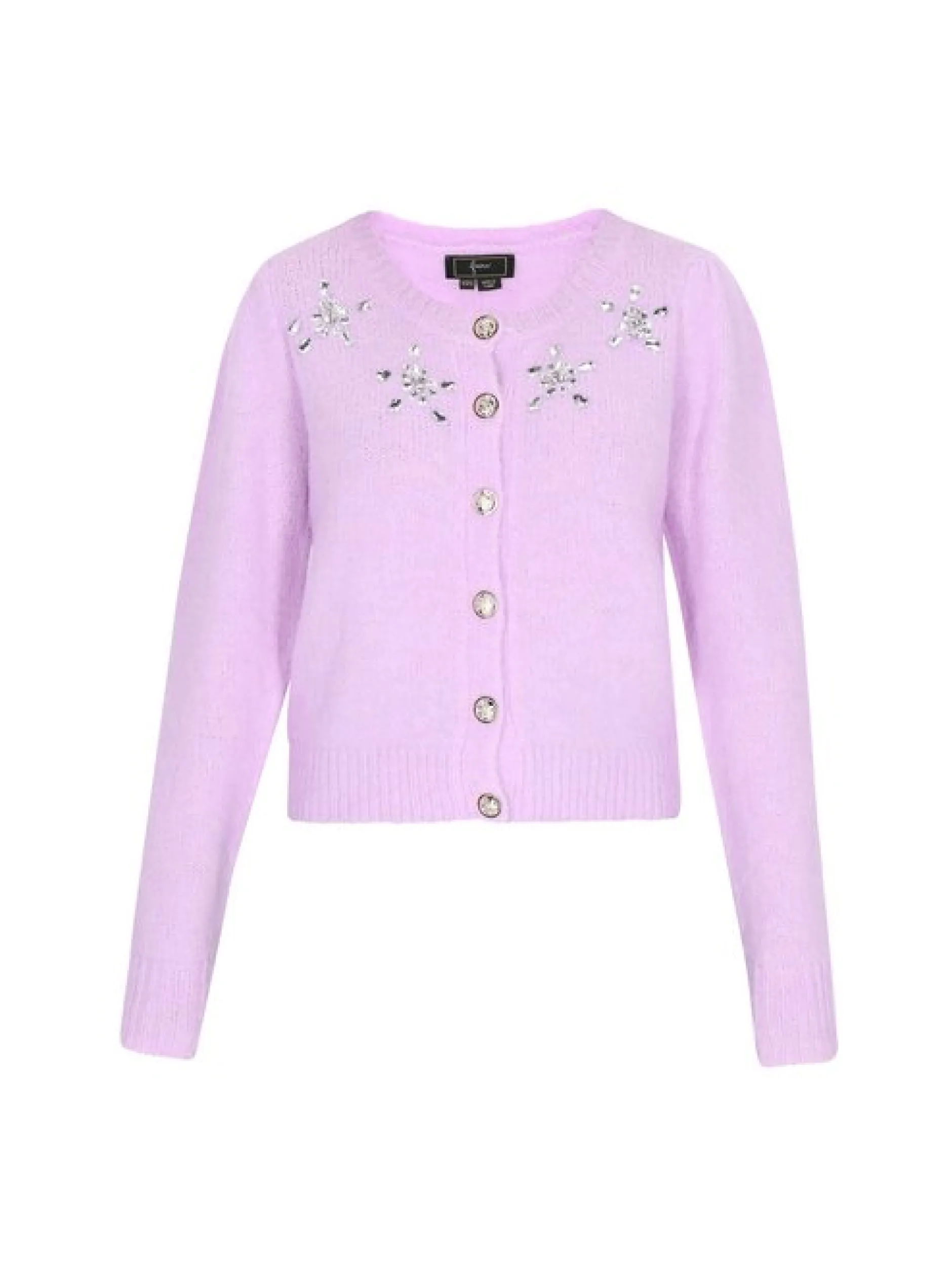 Faina Damen Strickjacke in lila - Ausschnitt: Rundhals