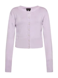 Faina Damen Strickjacke in lila - Ausschnitt: Rundhals