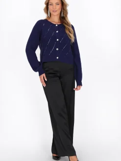 Faina Damen Strickjacke in marine - Ausschnitt: Rundhals