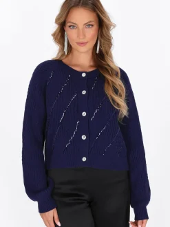 Faina Damen Strickjacke in marine - Ausschnitt: Rundhals