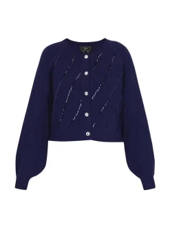 Faina Damen Strickjacke in marine - Ausschnitt: Rundhals