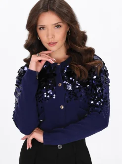 Faina Damen Strickjacke in marine - Ausschnitt: Rundhals