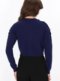 Faina Damen Strickjacke in marine - Ausschnitt: Rundhals