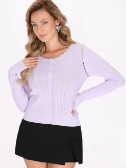 Faina Damen Strickjacke in purple - Ausschnitt: Rundhals