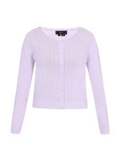 Faina Damen Strickjacke in purple - Ausschnitt: Rundhals