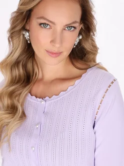 Faina Damen Strickjacke in purple - Ausschnitt: Rundhals