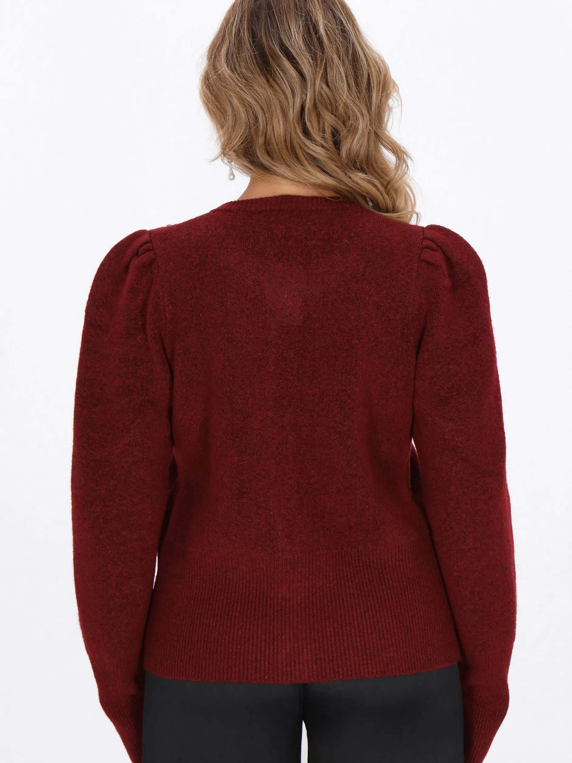Faina Damen Strickjacke in rot - Ausschnitt: Rundhals