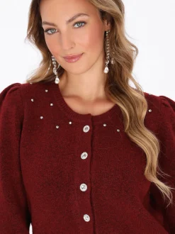 Faina Damen Strickjacke in rot - Ausschnitt: Rundhals