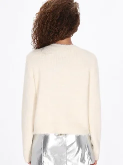 Faina Damen Strickjacke in weiß - Ausschnitt: Rundhals