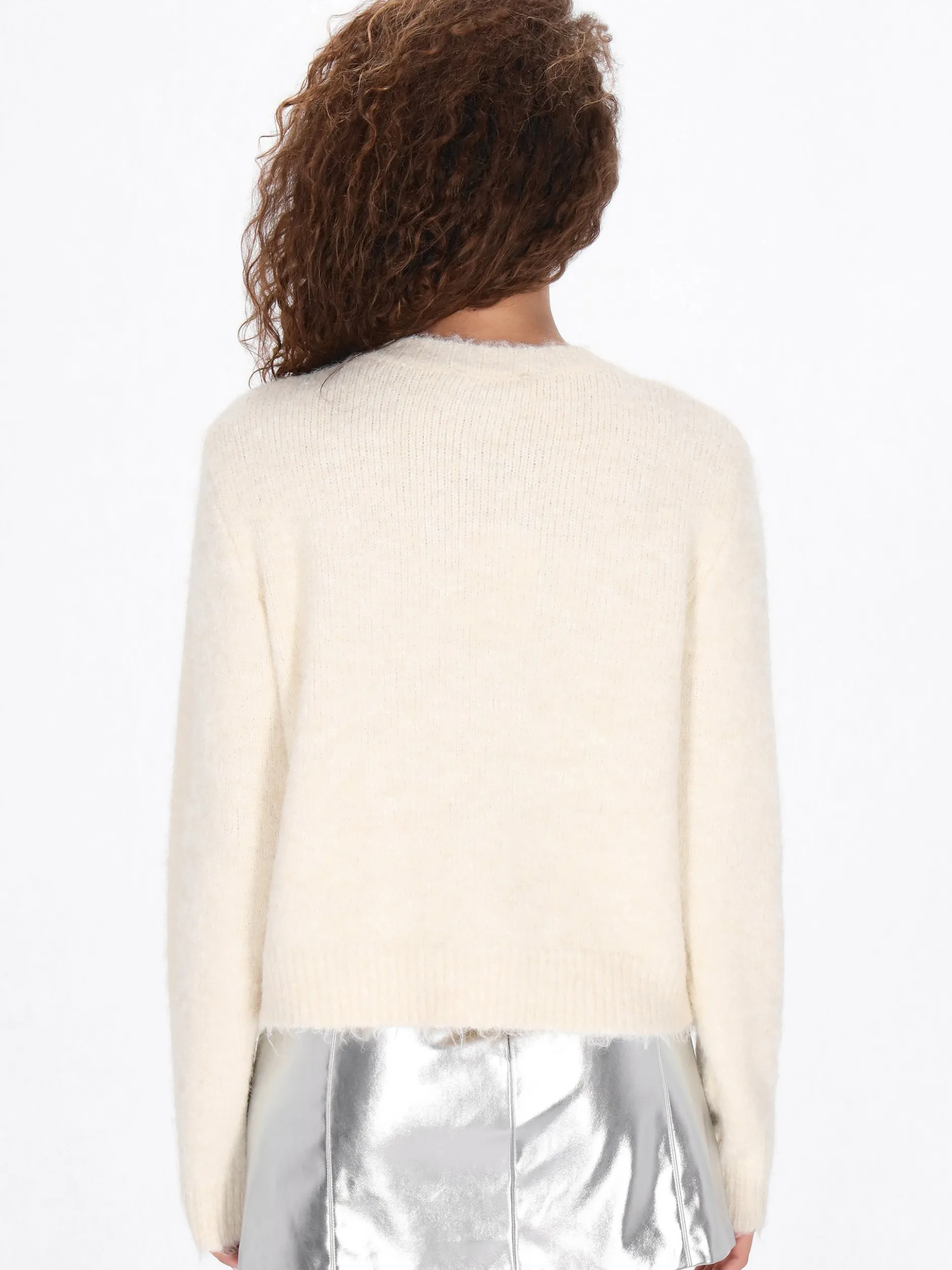 Faina Damen Strickjacke in weiß - Ausschnitt: Rundhals
